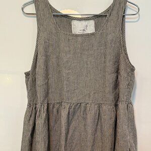 PARK trapeze neckline linen maxi dress - Natural/Grey Stripes - NWOT